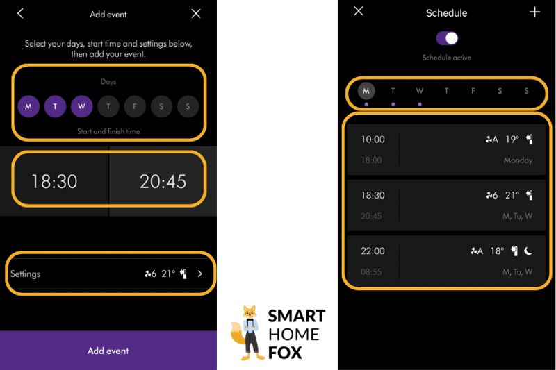 Dem Dyson Purifier Hot+Cool Formaldehyde HP09 werden per MyDyson App Timer- und Funktionspläne programmiert.